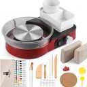 Pottery Wheel for Kids Adults and Beginners - Complete Pottery Set with 6" Turntable with Two-Way Rotation, 2.2lb Clay, Art Supplies Sculpting Tools, Craft Christmas Gifts for Teens Adults (Red)
