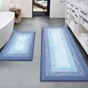 Bsmathom Bath Mats Set of 2, Non Slip Absorbent Bathroom Mats, Machine Washable with U-Shaped Toilet Mat, Light Blue (18"x26"+18"x48")