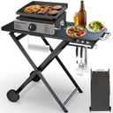 Grill Table Stand for Blackstone 17 & 22 Griddle, Ninja Woodfire Outdoor Grills, Ooni Pizza Oven, 34"x20" Foldable Grill Cart with Wheels and Handle for Camping & Backyard BBQ