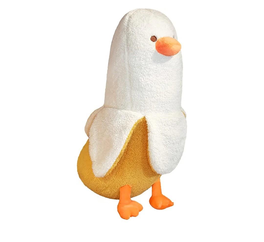 PEACH CAT Banana Duck Plush Toy Cute Plushie Hugging Plush Pillow Duck Stuffed Animal for Girls and Boys White 12"