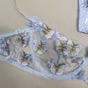 WDIRARA Women's 2 Piece Floral Embroidery Underwire Lingerie Set Mesh Bra and Panty Set Light Blue S