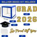 Graduation Decorations Class of 2026 - Blue and Gold Balloons Boxes with Letters 2026 GRAD So Proud of You - Complete Party Supplies for High School & College Celebrations