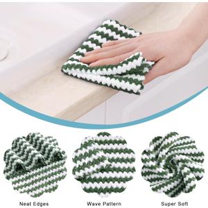 Homaxy Kitchen Towels(10 x 20 inches), Ultra Soft and Absorbent Dish Towels, Reusable Fast Drying Microfiber Cleaning Cloth, Coral Velvet Wave Design No-lint, Grass Green