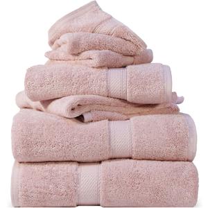 Superior Egyptian Cotton Pile 6 Piece Towel Set, Includes 2 Bath, 2 Hand, 2 Face Towels/Washcloths, Ultra Soft Luxury Towels, Thick Plush Essentials, Guest Bath, Spa, Hotel Bathroom, Tea Rose