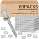 Tandefio 60 Pack 3/8'' x 4'' Lag Screw Kit with Washers Hot Dip Galvanized Hex Lag Bolts Heavy Duty Wood Screws for Wood Decks Fences (Silver)