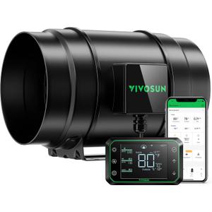 VIVOSUN AeroZesh G8 Inline Duct Fan, Quiet 8" 725 CFM Ventilation Exhaust Fan w/EC Motor and GrowHub E42A Temperature Humidity WiFi-Controller for Heating Cooling Booster, Grow Tents, Hydroponics