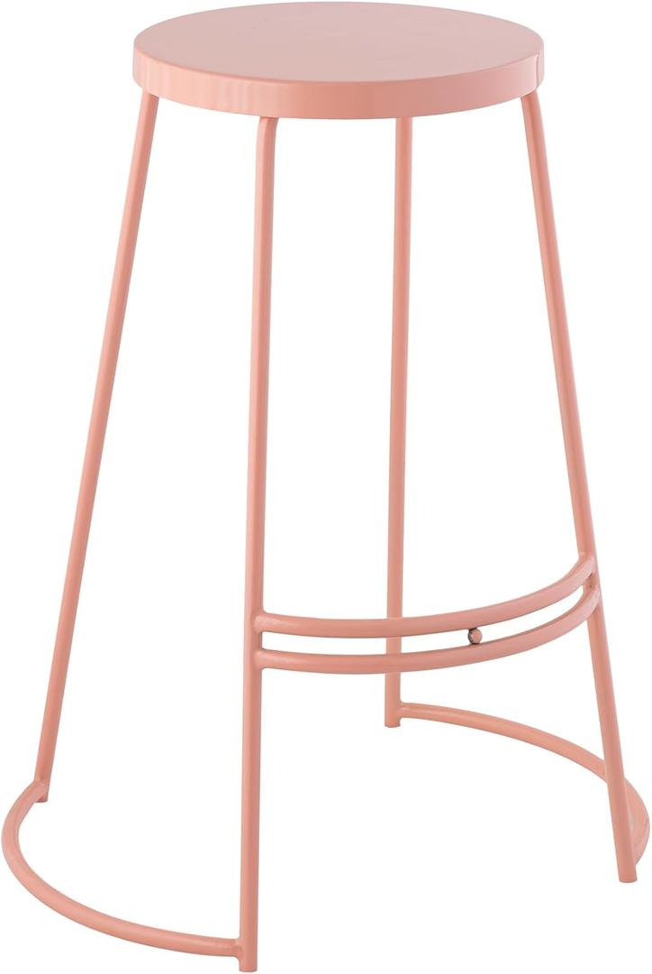 JONATHAN Y Hula Modern 28.75" Backless Metal Bar Stool, Round Pink Iron Seat and Pink Base with Integrated Footrest, Industrial Bar Chair for Kitchen Island and Home Bar BSL1001C