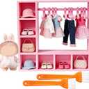 Doll Clothes Wardrobe with 10 Hangers, Upgraded Closet Organizer for 7-Inch Plush & Vinyl Dolls, Mini Doll Furniture for Outfit Display & Storage, Gift for Doll Collectors (Pink)