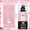 3 Pcs Pink Halloween Hand Towels for Bathroom, Happy Halloween Embroidered Towels Farmhouse Decorative 13.78 x 29.53 Inch Absorbent Soft Cotton for Kitchen Dish Fast Drying Gift