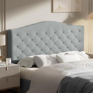 Upholstered Headboard Queen Size with 4" Thickened High-Density Sponge, Modern Button-Tufted Queen Headboard Only, Luxury Chenille Fabric, Easy Assembly, Grey (Gray)