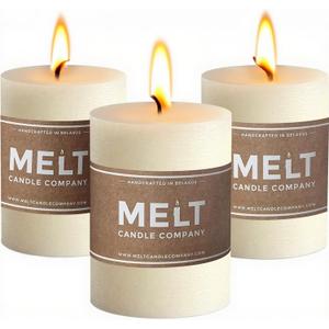 Melt Candle Pillar Candles, 3 Pack - Unscented Candles for Home, Church, Weddings, & More - 3" x 4", Ivory