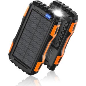 Power-Bank-Solar-Charger - 42800mAh Portable Charger,Solar Power Bank,External Battery Pack 5V3.1A Qc 3.0 Fast Charger Built-in Super Bright Flashlight (Orange)