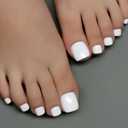 Curvlife Press on Toenails Short Design Acrylic Fake Toe Nails Stick On Foot Nails Glossy White French Tips Toenail Press ons Square for Easter Gift For Women (White Muse, Short)