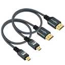 Twozoh Micro HDMI to HDMI Cable 6.6FT 2 Pack, Nylon Braided Micro HDMI Cable Support 3D/4K@60Hz 18Gbps/2160P/1080P for GoPro Hero7/8/9 Raspberry Pi 4