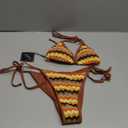 Women's Colorblock Stripes Triangle Halter Tied Cheeky Thong Bikini Set High Cut Two Piece Bathing Suit (S)