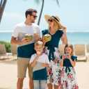 PATPAT Family Matching Outfits Mommy and Me Outfits Floral Dress & Tee Sets | Couples Matching Outfits, Women Girl Flutter Sleeve Dress, Men Boy Cotton Blend T-shirts, Beach Vacation, Family Photoshoot (Blue)