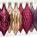 JORNOY Finial Drop Christmas Ornaments for Tree Decorations, 150mm/6inch Shatterproof Plastic Hanging Large Tear Drop Baubles Bulk for Holiday Home Party Decor with String, 8 Pack, Jewel Tone