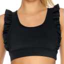 RELLECIGA Women's Ruffle Scoop Neckline Sports Bra Fitness Support Workout Bra Yoga Bra Tops (Medium, Black)