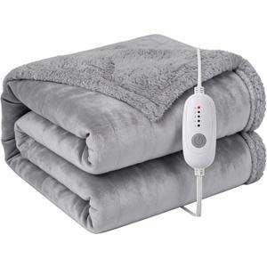 Electric Heated Blanket Full 72"x84"- 5 Heat & 10H Auto-Off, ETL Certified, Microplush Flannel & Sherpa, Same Color Both Sides, Machine Washable, Overheat Protection, Gifts for Home/Bedroom/Sofa, Gray (02-light Grey)