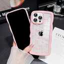 for iPhone 16 Pro Max Wavy Clear Silicone Bow Ribbon Women Trendy Cute Kawaii Girly Aesthetic Protective Shockproof Phone Cases with Beaded Phone Strap Lanyard Pink