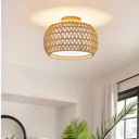 BUXVRCS Rattan Ceiling Light Fixtures,Hand-Woven Boho Flush Mount Light,Handmade Fixtures with Fabric Shade,Farmhouse Fixture for Bedroom Hallway Entryway (Yellow)