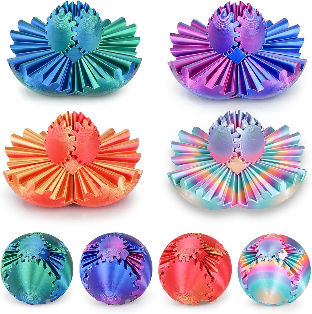 4Pcs Gear Ball 3D Printed Cube Fidget Toy,Gear Sphere Fidget Toys,Sensory Toys for Stress and Anxiety Relief, Desk Toy Fidget Spinners,Stocking Stuffers for Adults & Kids Gift (Multicolor Set-4pcs) (2.3 Inch)