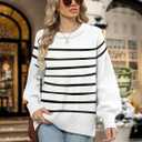 Lylinan Cozy Oversized Sweater for Women Side Slit Knit Pullover Crewneck Top for Fall Winter Outfits XS-XXL (White, M)