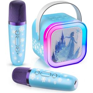 Mini Karaoke Machine for Kids Ages 3-12: Portable Bluetooth Speaker with 2 Wireless Microphone, LED Light Show for Kids Boys Girls Toys Birthday Gifts ToddlerBlue