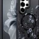 DOMAVER for Samsung Galaxy S26 Ultra Case, Magnetic Phone Case for Samsung S26 Ultra [Compatible with MagSafe] Slim Fit Flowers Floral Design Shockproof Protective Bumper Women Girls Cover- Black