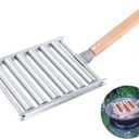 Hot Dog Roller for Grill 2Pcs - Stainless Steel Sausage Roller Rack with Extra Long Wood Handle, BBQ Hot Dog Griller for Evenly Cooked Hot Dogs, 5 Hot Dog Capacity, 6.5 x 5.5 Inch