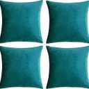 GIGIZAZA Decorative Throw Pillow Covers 18 x 18,Teal Peacock Green Soft Pillow Covers Velvet,Set of 4 Decor Square Cushion Covers