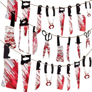Halloween Party Decorations Indoor Horror Scary Garland Banner for Home Decor, Spooky Wall Decor with Strands of Butcher Knives