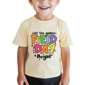 Boys Field Day Shirt for Kids Toddler Girls Colorful Field Day Prints T-Shirts Tops Graphic Tee Short Sleeve 2-8Y (Yellow)