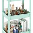 3-Tier Utility Rolling Cart with Cover Top Board, Mobile Utility Cart with Lockable Casters Multi-Functional Storage Trolley for Office, Bathroom, Kitchen, Garden, Laundry Room (Green)