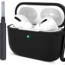 ATUAT for AirPods Pro 1st/2nd Generation Case Cover, Protective Silicone Skin Accessories with Keychain for Women Men for Apple AirPods Pro 2019/2022 Charging Case,Front LED Visible-Black