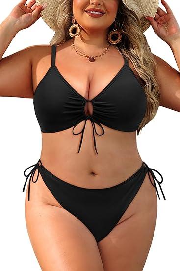 Daci Women's Plus Size Triangle Bikini Set, Sexy Tie Front Two-Piece Swimsuit, XL