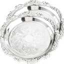 2PCS Coffee Table Tray 11.8in Round Decorative Tray Vintage Metal Dessert Plates for Snacks Fruit Silver