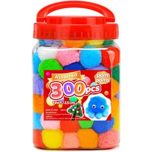 IOOLEEM Multi-Color Pom Poms, 300pcs 1inch, Pom Poms for Arts and Crafts, Pom Pom Balls, Craft Pom Poms. (1 inch / 2.5 cm)