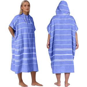 1pcs Cotton Turkish towel poncho Turkish Surf Poncho Changing Towels Wearable Beach Towel Hooded Swim Robe with Pocket Swim Cover Up for Adult Man Women Surf, Beach, Pool and Swim (Purple, Medium)