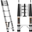 Telescoping Ladder 16.5 FT Stainless Steel Extension Ladder with 2 Detachable Hooks, Portable Multi-Purpose Collapsible Telescope Ladder for Home,RV,Outdoor Work, 330lbs Max Capacity