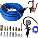 Abakoo 20 Pieces Air Compressor Accessory Kit, 1/4" x 50 Feet Hybrid Air Hose, 1/4" NPT Air Tool Kit with Tire Inflator Gauge, Blow Gun and Air Hose Fittings