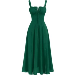 Women's Floral Corset Dress Formal Cocktail Dresses Going Out Casual Sundress Split Thigh Spaghetti Strap Vintage Dress (Medium, Green)