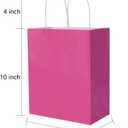 Oikss 100 Pack 8x4.75x10 Inch Medium Hot Pink Kraft Paper Bags with Handles Bulk for Birthday Wedding Party Favors Grocery Retail Shopping Business Goody Craft Gift Bags Sacks (Fuchsia 100pcs Count)