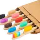 NUDUKO Biodegradable Bamboo Toothbrushes, 10 Piece BPA Free Soft Bristles Toothbrushes, Natural, Eco-Friendly, Green and Compostable (Multicolored Bristles)