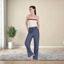 Womens Wide Leg High Rise Jeans Elastic Waist with Drawstring (Large, Dark Blue)