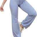 High Waisted Flare Yoga Leggings for Women Drawstring Bubble Hem Athletic Pants for Gym, Pilates,Barre,Casual Wear (Medium, Blue)