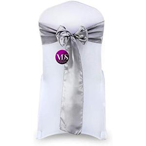 VDS Satin Chair Sashes Chair Cover Back Tie Sateen Bows Ribbon for Wedding Birthday Graduation Engagement Ceremony Event Party Banquet Venue Hotel All Dining Chair Decoration (10PC) (Silver Grey)