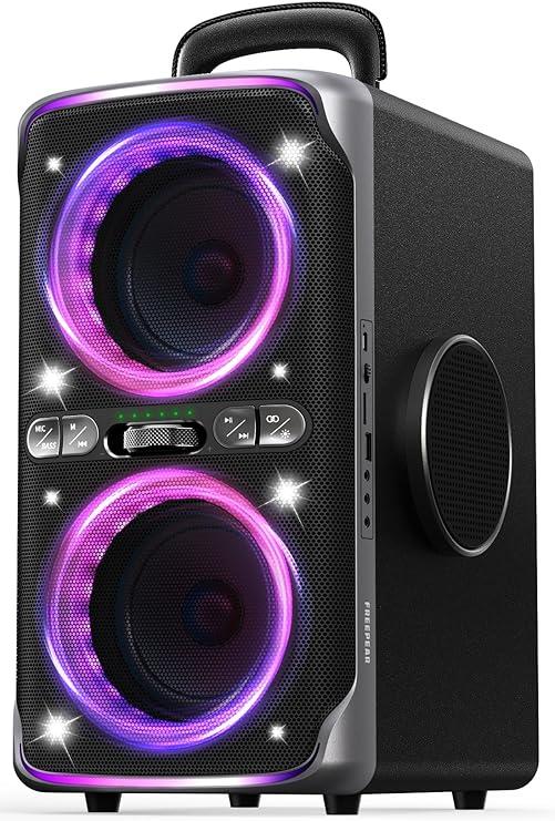 FREEPEAR Party Bluetooth Speaker - 240W Peak Loud Speaker, Dazzling Light Show, Deep Bass, IPX4 Waterproof, 15H Battery, TWS Pairing, BT 5.3 Wireless, Portable for Home/Outdoor/Beach/Pool Party Black