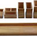 Wood Vanity Tray, 6-Piece Small Bathroom Counter Organizer Wooden Decorative Trays Rectangular Perfume Jewelry Makeup Cosmetic Holder Set - Holds Small Items