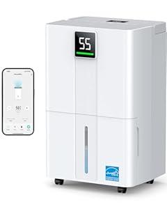 5000 Sq.Ft Most Efficient Energy Star 2025 Dehumidifier, Max 80 Pints/D Smart Compressor Dehumidifier, Smart APP WiFi Control with Drain Hose & 1.45 Gal Tank for Basement, Bedroom, Home, Bathroom
